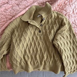 Mango Mustard Cable Knit Cotton Sweater